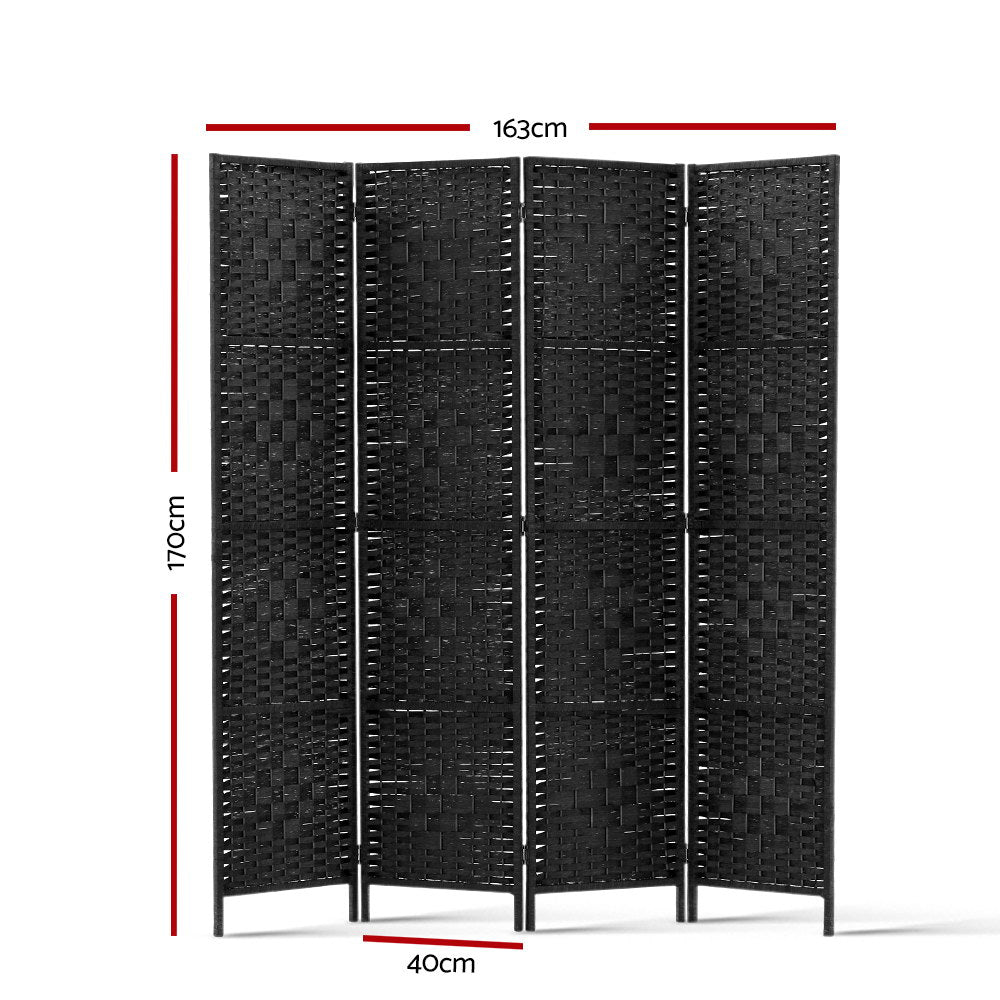 Marlook 4 Panel Room Divider Screen 163x170cm Woven Black