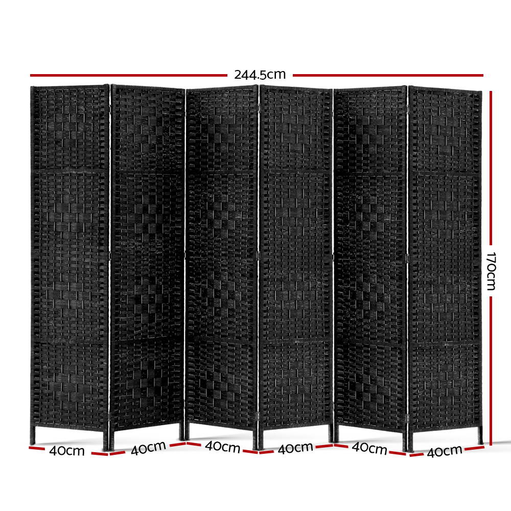 Marlook 6 Panel Room Divider Screen 245x170cm Woven Black