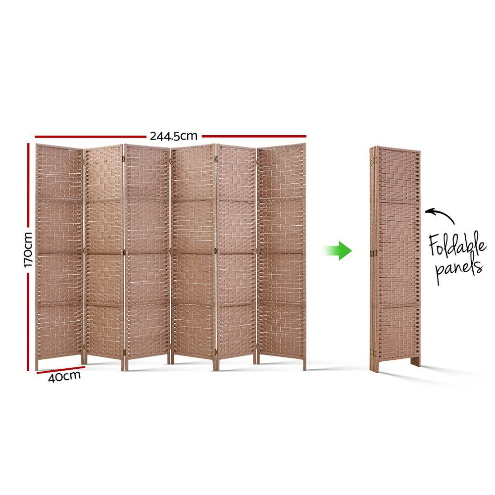 Marlook 6 Panel Room Divider Screen 245x170cm Woven Natural