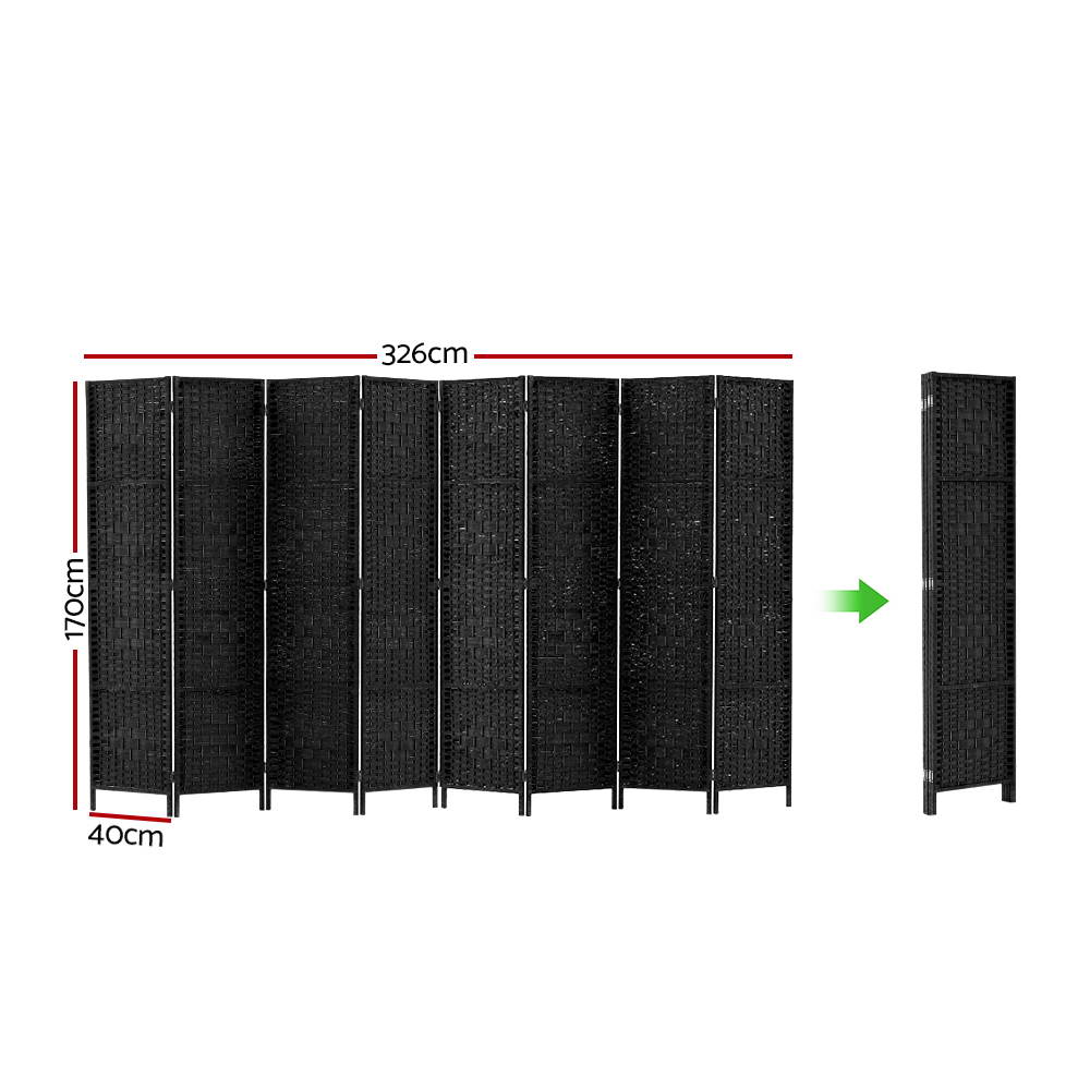 Marlook 8 Panel Room Divider Screen 326x170cm Woven Black