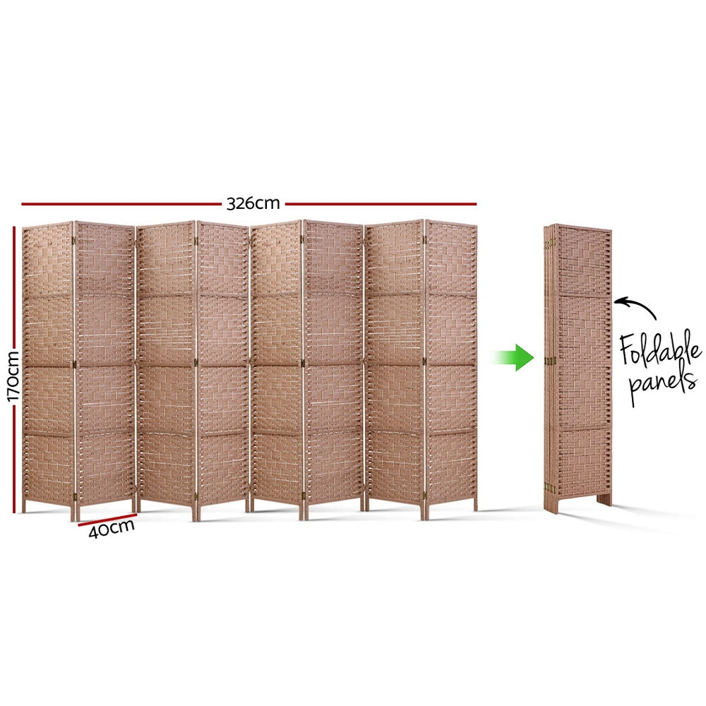 Marlook 8 Panel Room Divider Screen 326x170cm Woven Natural