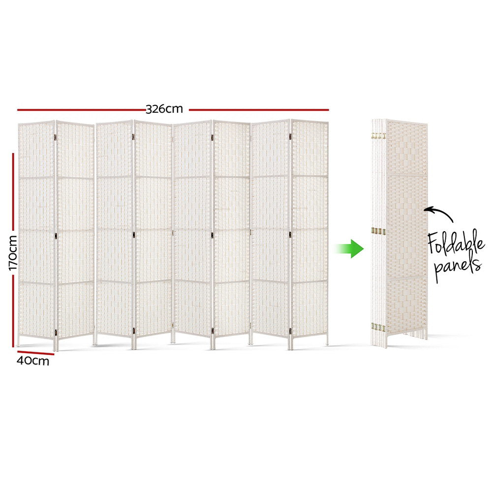 Marlook 8 Panel Room Divider Screen 326x170cm Woven White