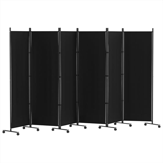 Marlook 6 Panel Room Divider Screen 323cm Wheel Fabric Black