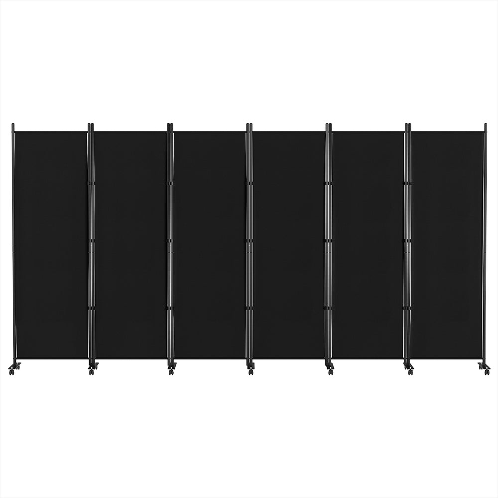 Marlook 6 Panel Room Divider Screen 323cm Wheel Fabric Black