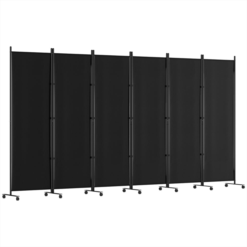 Marlook 6 Panel Room Divider Screen 323cm Wheel Fabric Black