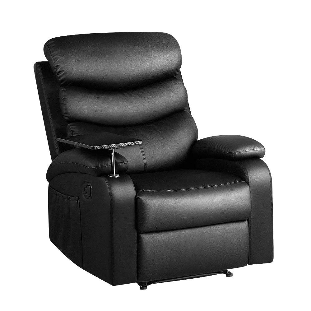 Marlook Recliner Chair Leather Black Tray Table Erika