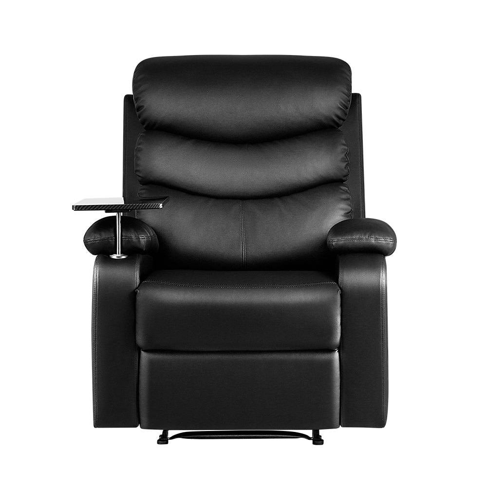 Marlook Recliner Chair Leather Black Tray Table Erika