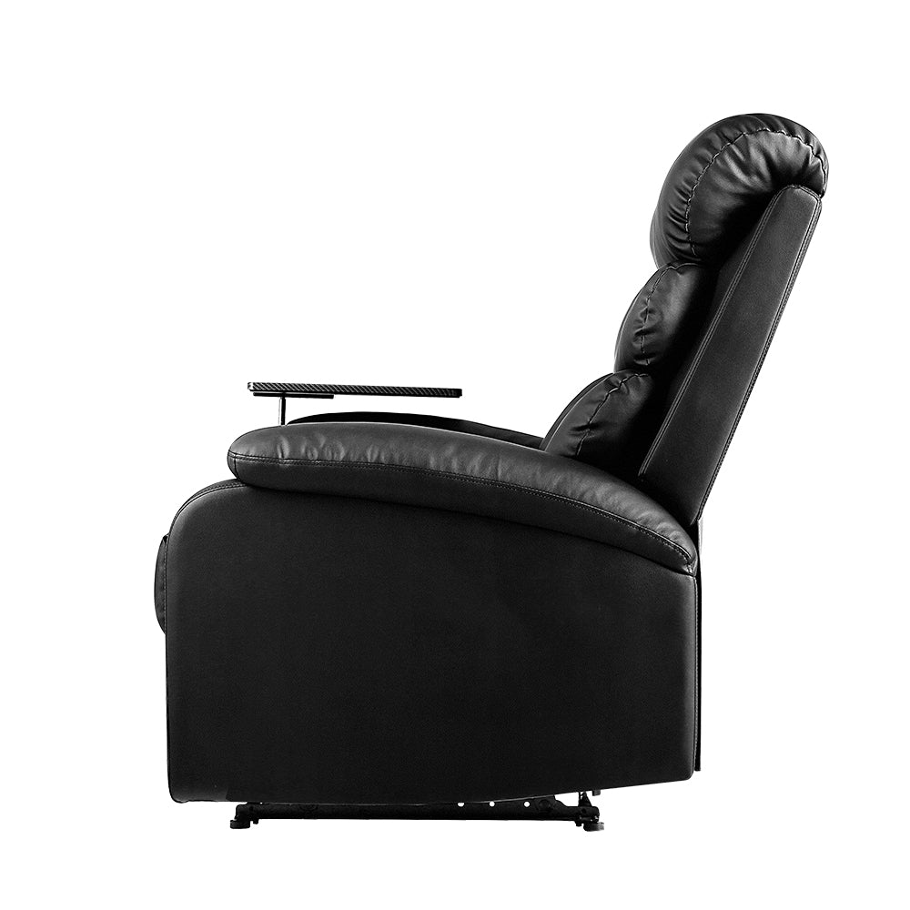 Marlook Recliner Chair Leather Black Tray Table Erika