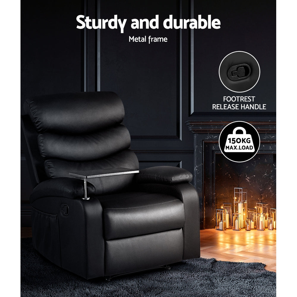 Marlook Recliner Chair Leather Black Tray Table Erika