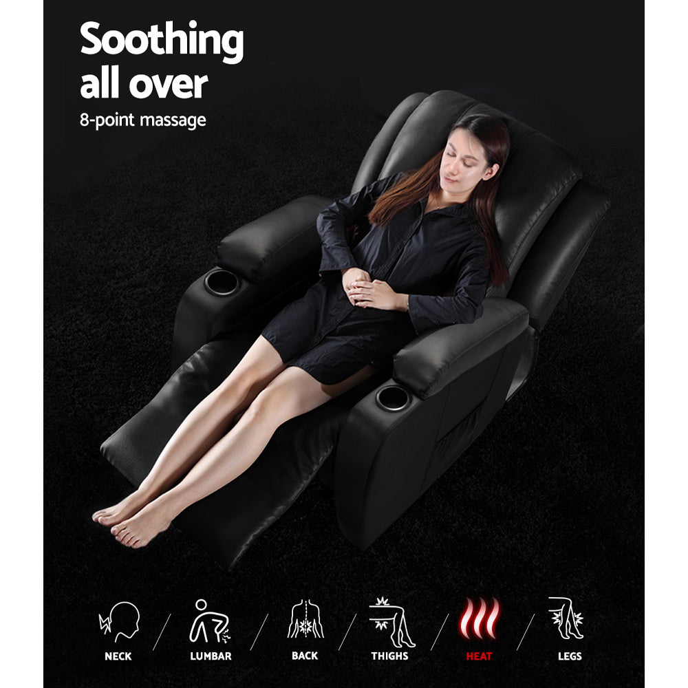 Marlook Recliner Chair Electric Heated Massage Chairs Faux Leather Cabin