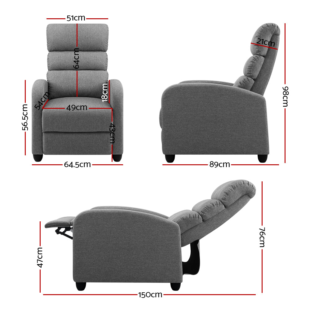 Marlook Recliner Armchair Grey Fabric Bolivia
