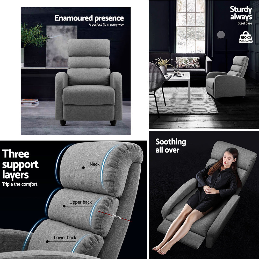 Marlook Recliner Armchair Grey Fabric Bolivia