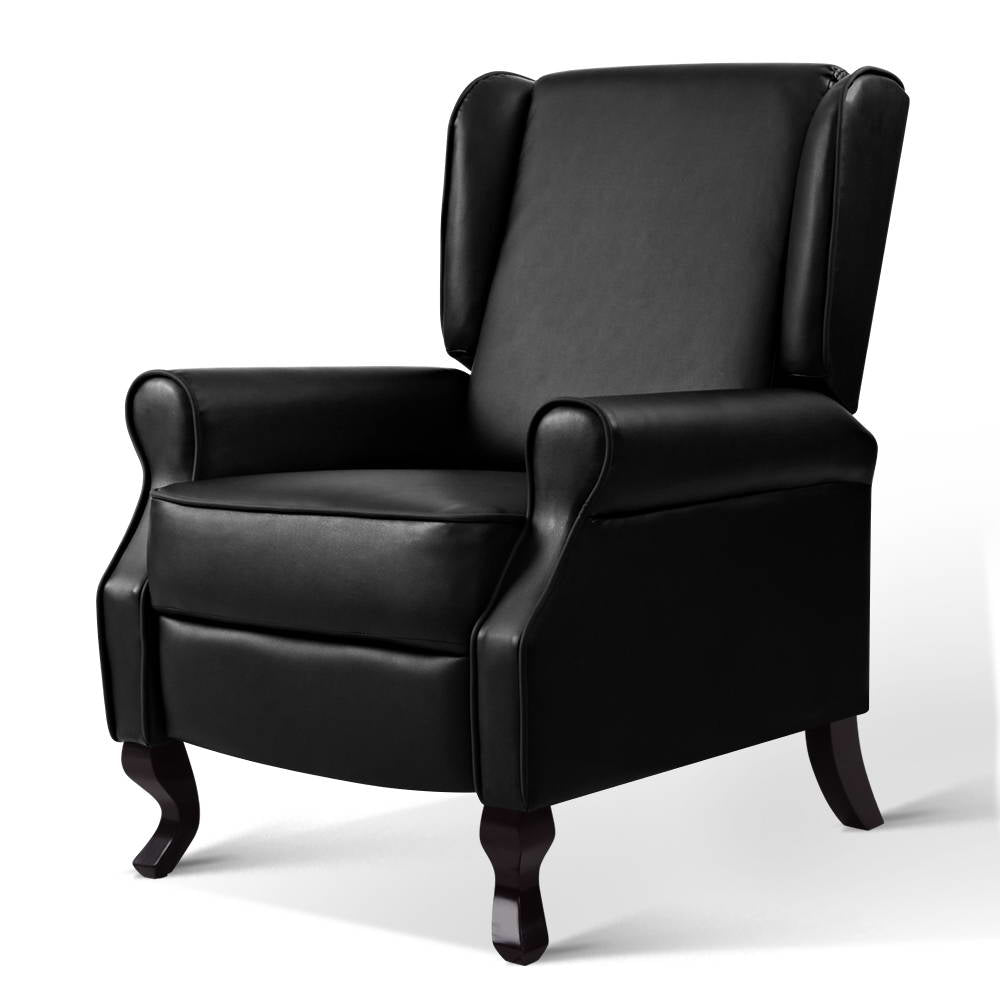 Marlook Recliner Armchair Black Faux Leather Domini
