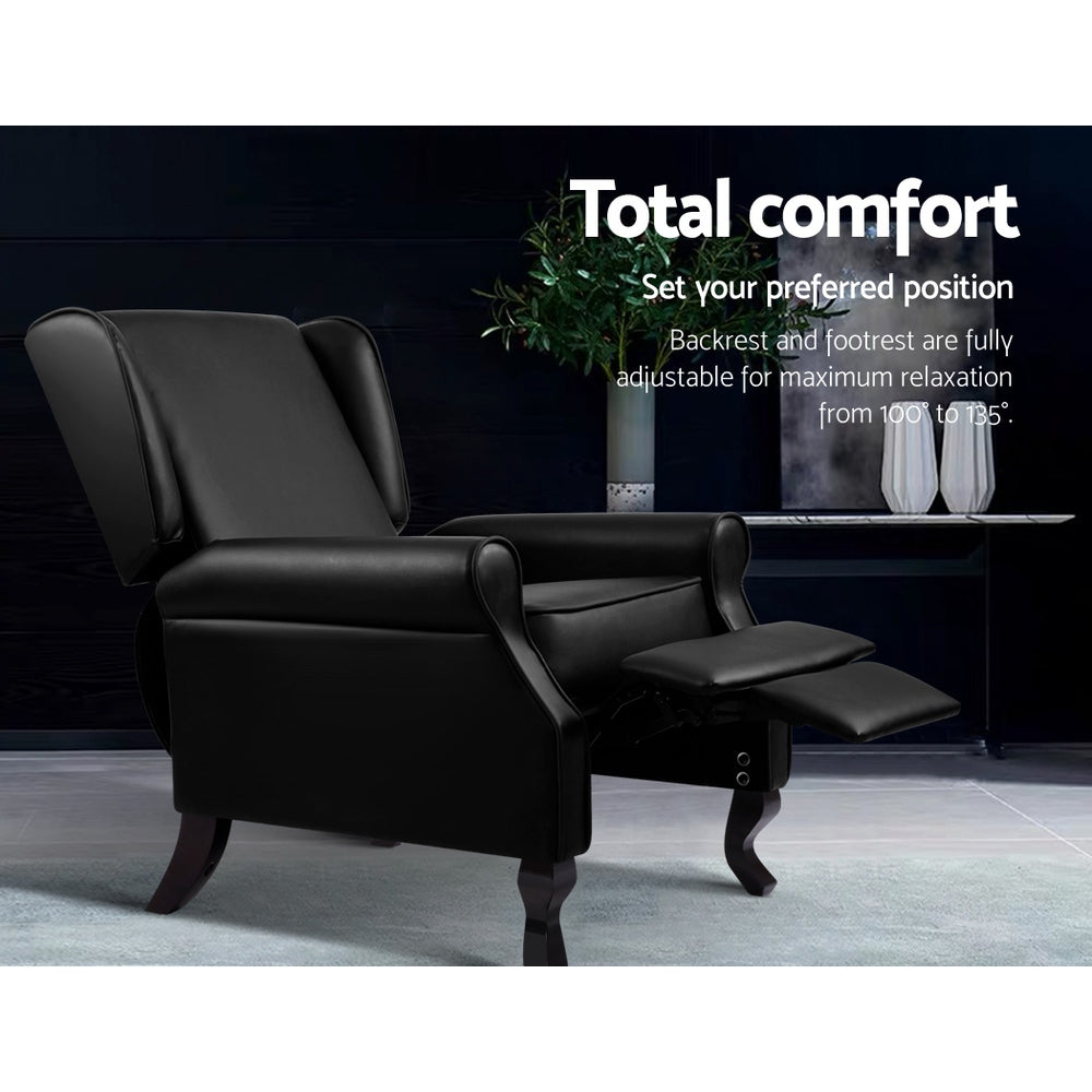 Marlook Recliner Armchair Black Faux Leather Domini