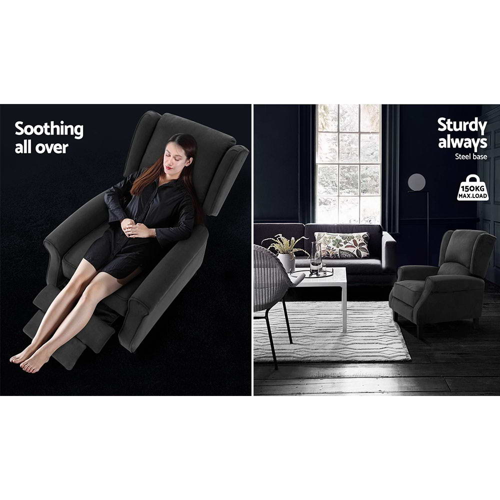 Marlook Recliner Chair Adjustable Sofa Lounge Soft Suede Armchair Couch Charcoal