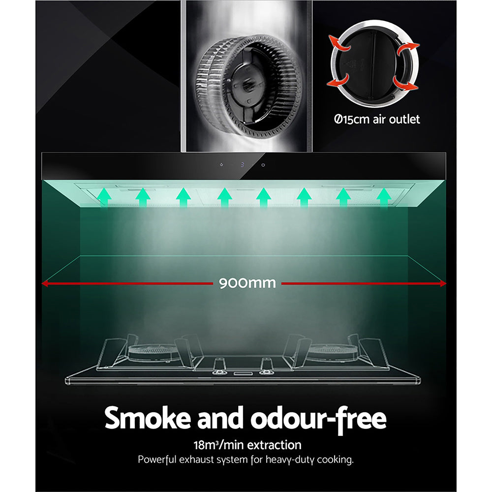 Marlook 900mm Range Hood 90cm Rangehood Glass Stainless Steel