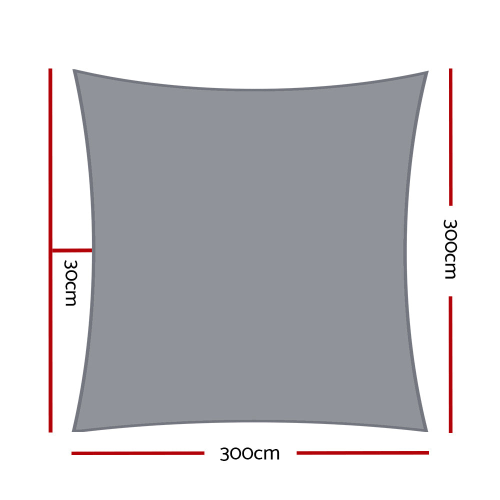 Marlook Shade Sail 3x3m Square 280GSM 98% Grey Shade Cloth