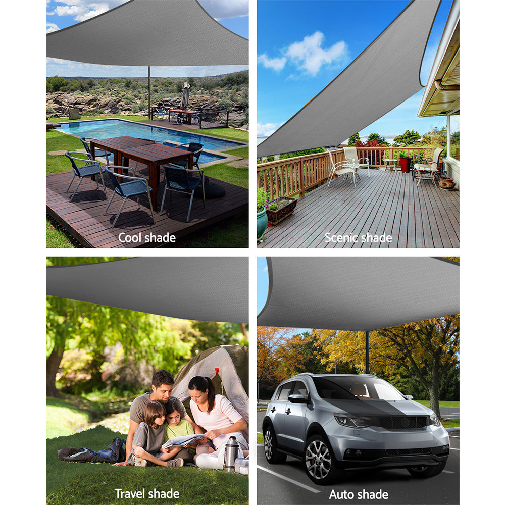 Marlook Shade Sail 3x3m Square 280GSM 98% Grey Shade Cloth