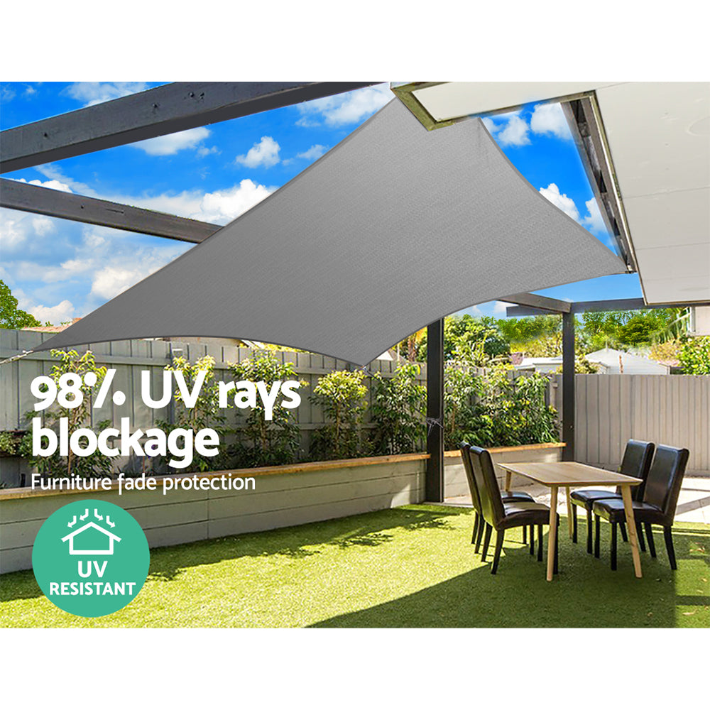 Marlook Shade Sail 3x3m Square 280GSM 98% Grey Shade Cloth