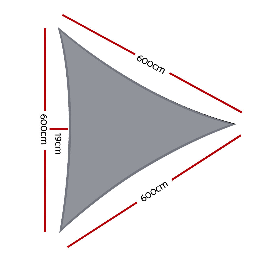 Marlook Shade Sail 6x6x6m Triangle 280GSM 98% Grey Shade Cloth
