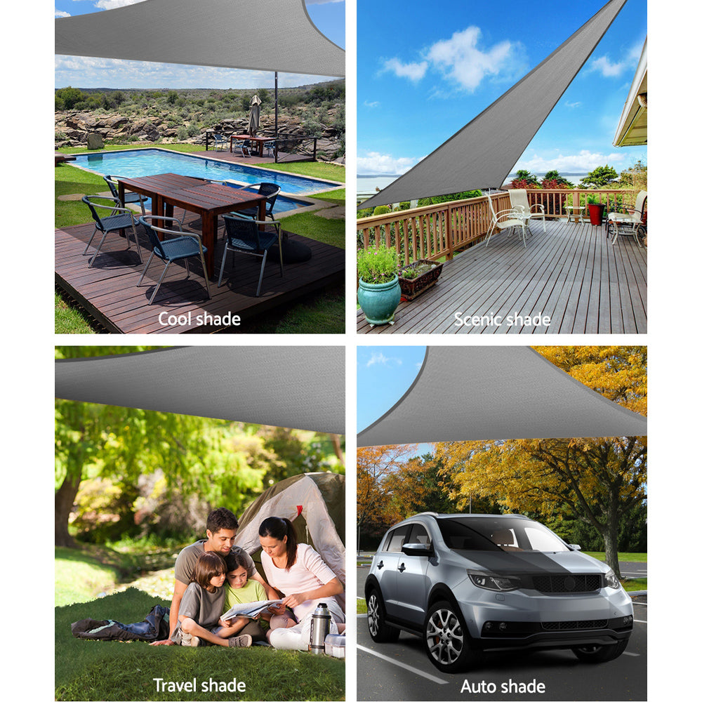 Marlook Shade Sail 6x6x6m Triangle 280GSM 98% Grey Shade Cloth