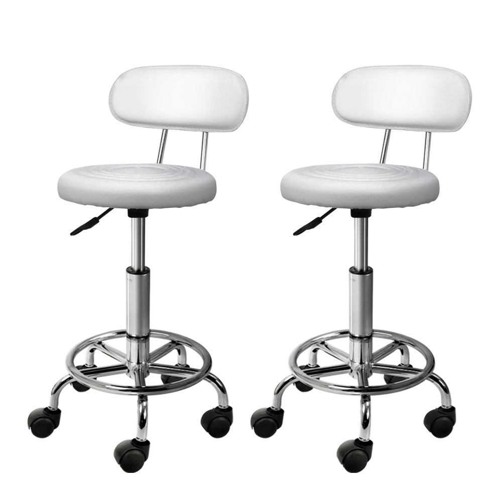 Marlook 2x Salon Stool Swivel Chair Backrest White