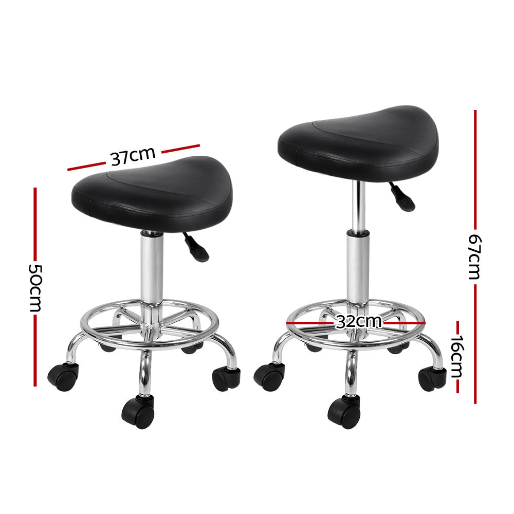 Marlook 2x Salon Stool Saddle Swivel Chair Black