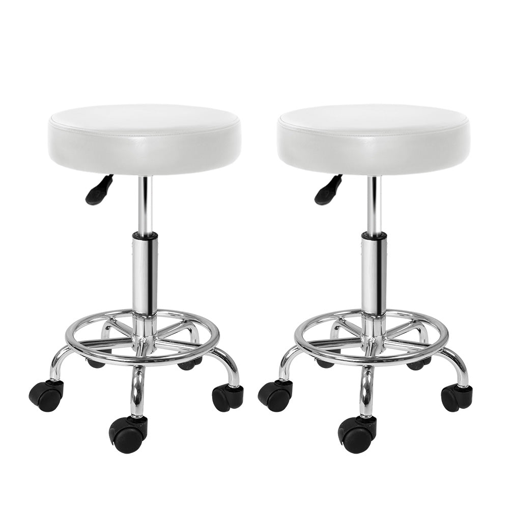 Marlook 2x Salon Stool Round Swivel Chair White