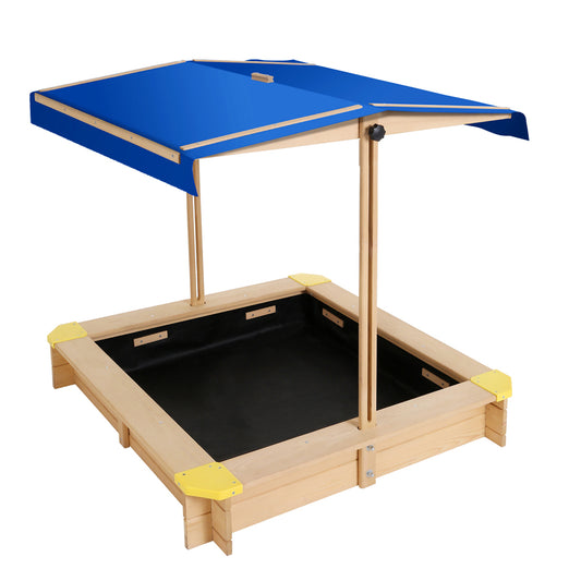 Marlook Kids Sandpit Wooden Sandbox Sand Pit with Canopy Bench Seat Toys 101cm