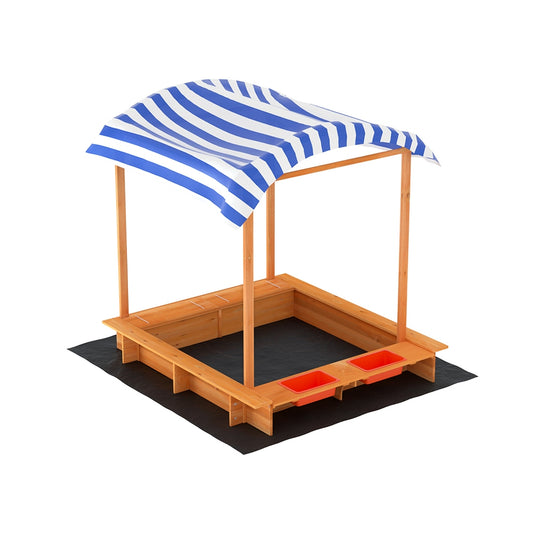 Marlook Kids Sandpit Wooden Sandbox Sand Pit with Canopy Water Basin Toys 146cm