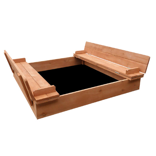 Marlook Kids Sandpit Wooden Sandbox Sand Pit Foldable Seat Outdoor Beach Toys 90cm