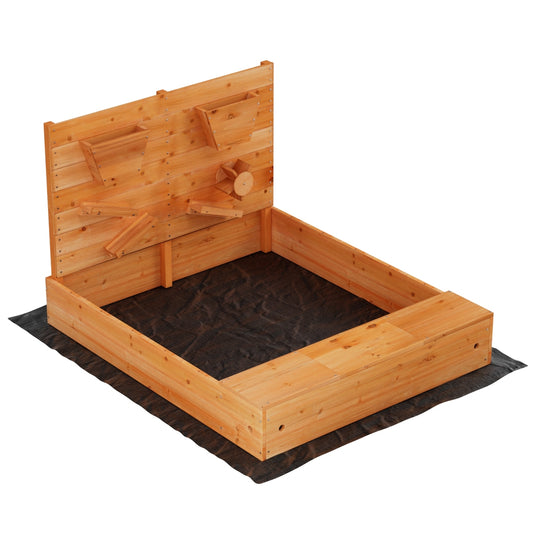 Marlook Kids Sandpit Wooden Sandbox Sand Pit with Cover Funnel Outdoor Toys 120cm