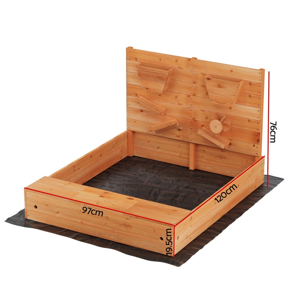 Marlook Kids Sandpit Wooden Sandbox Sand Pit with Cover Funnel Outdoor Toys 120cm