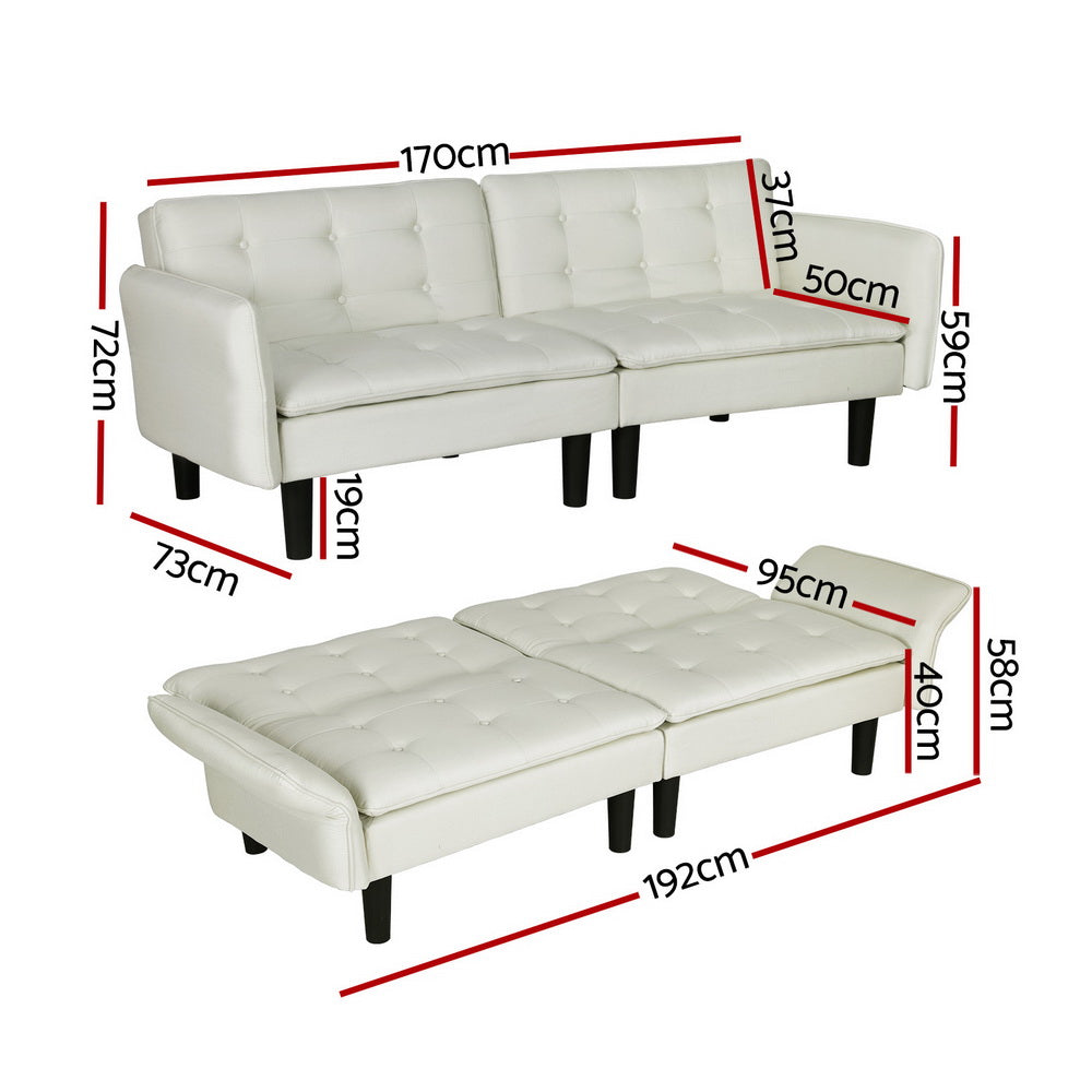 Marlook Sofa Bed 3 Seater Tufted Faux Linen Beige
