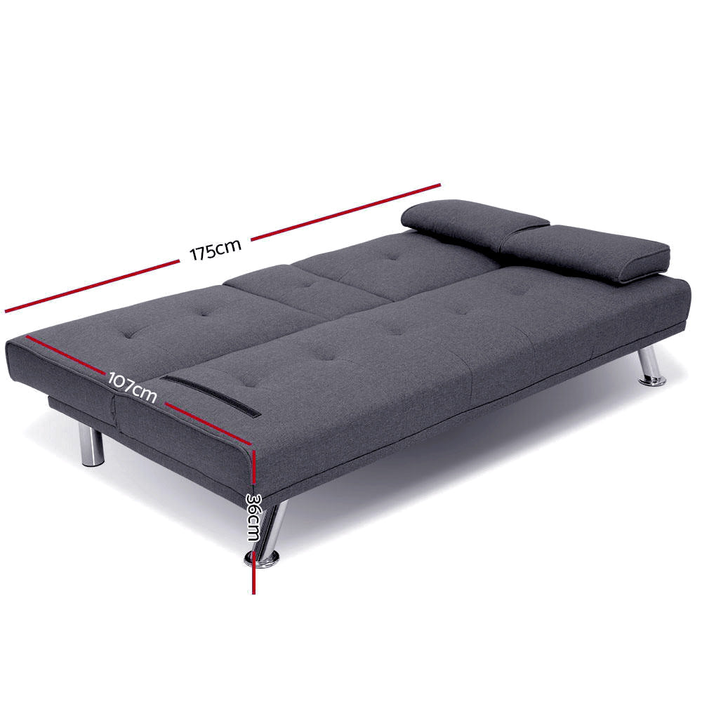 Marlook Sofa Bed 175CM Dark Grey Fabric