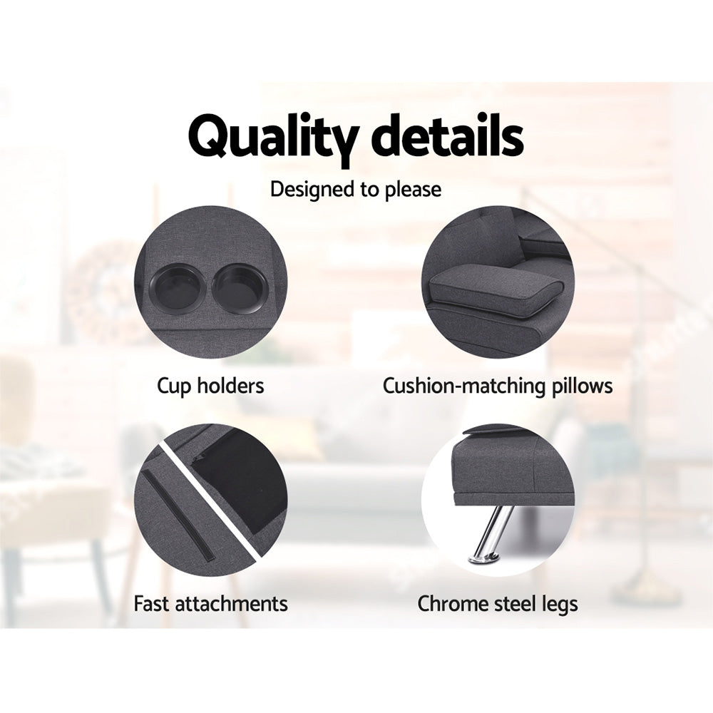 Marlook Sofa Bed 175CM Dark Grey Fabric