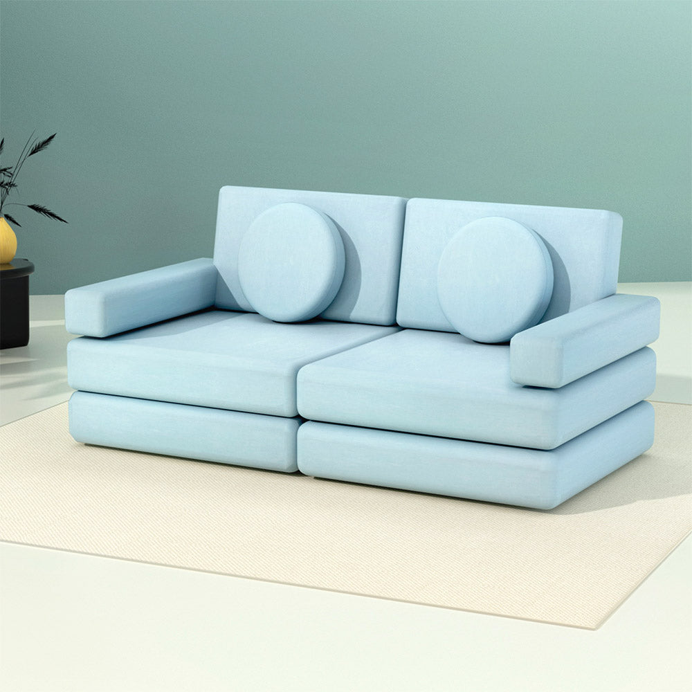 Marlook Sofa Bed 2 Seater Kid DIY Play Couch Velvet Blue