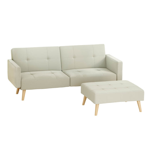 Marlook Sofa Bed Ottoman 3 Seater Beige Faux Linen