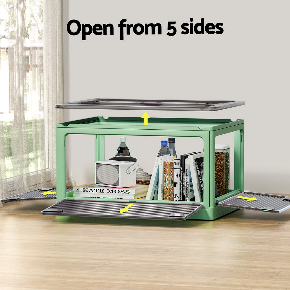 Marlook Storage Container Foldable Stackable Large 5 Sides Open Transparent 82L