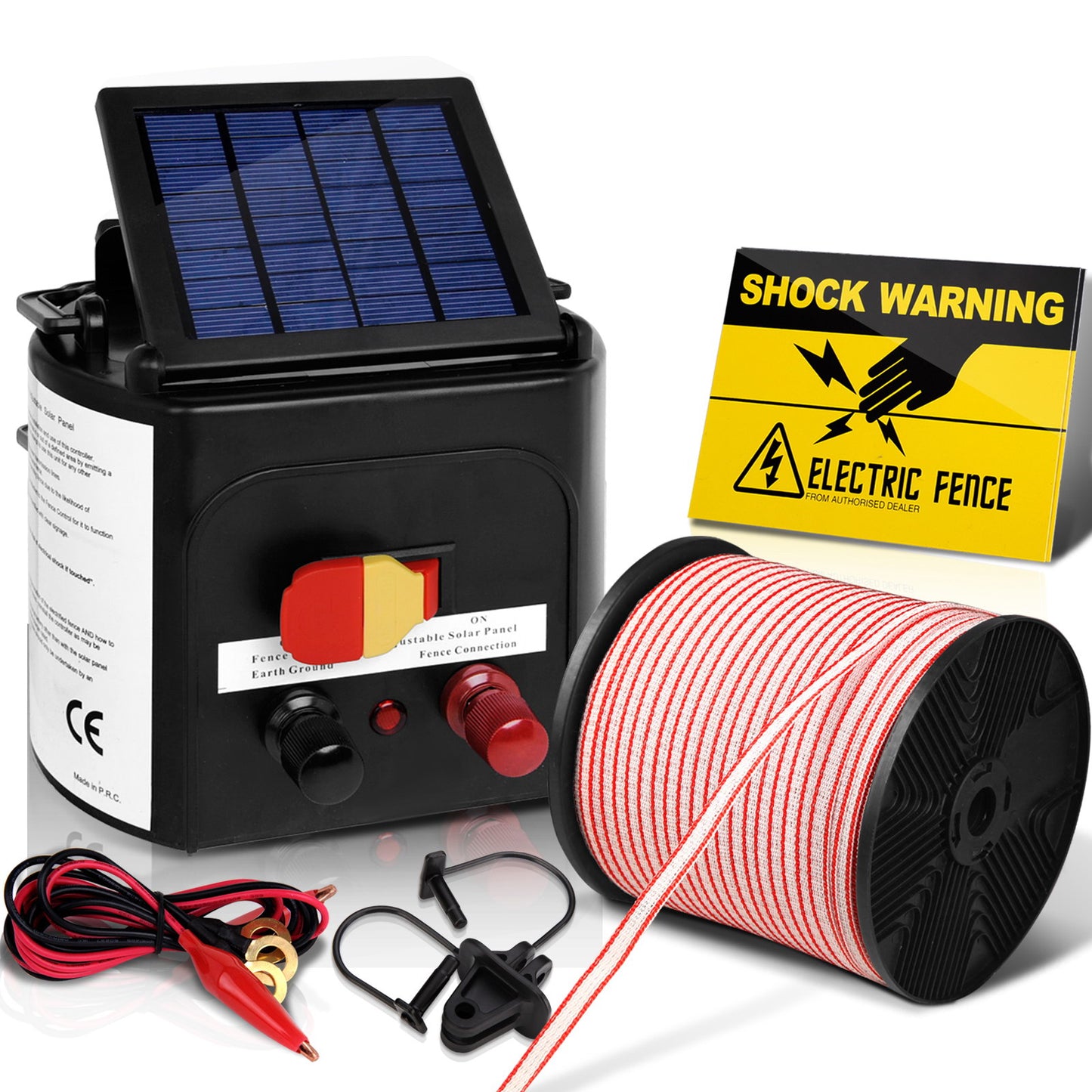 Marlook Fence Energiser 3KM Solar Powered Electric 400M Poly Tape Insulator
