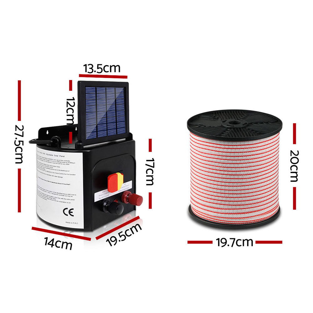 Marlook Fence Energiser 3KM Solar Powered Electric 400M Poly Tape Insulator