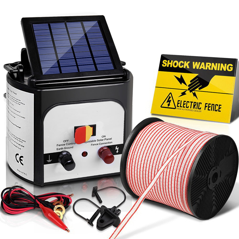 Marlook Fence Energiser 8KM Solar Powered Electric 400M Poly Tape Insulator