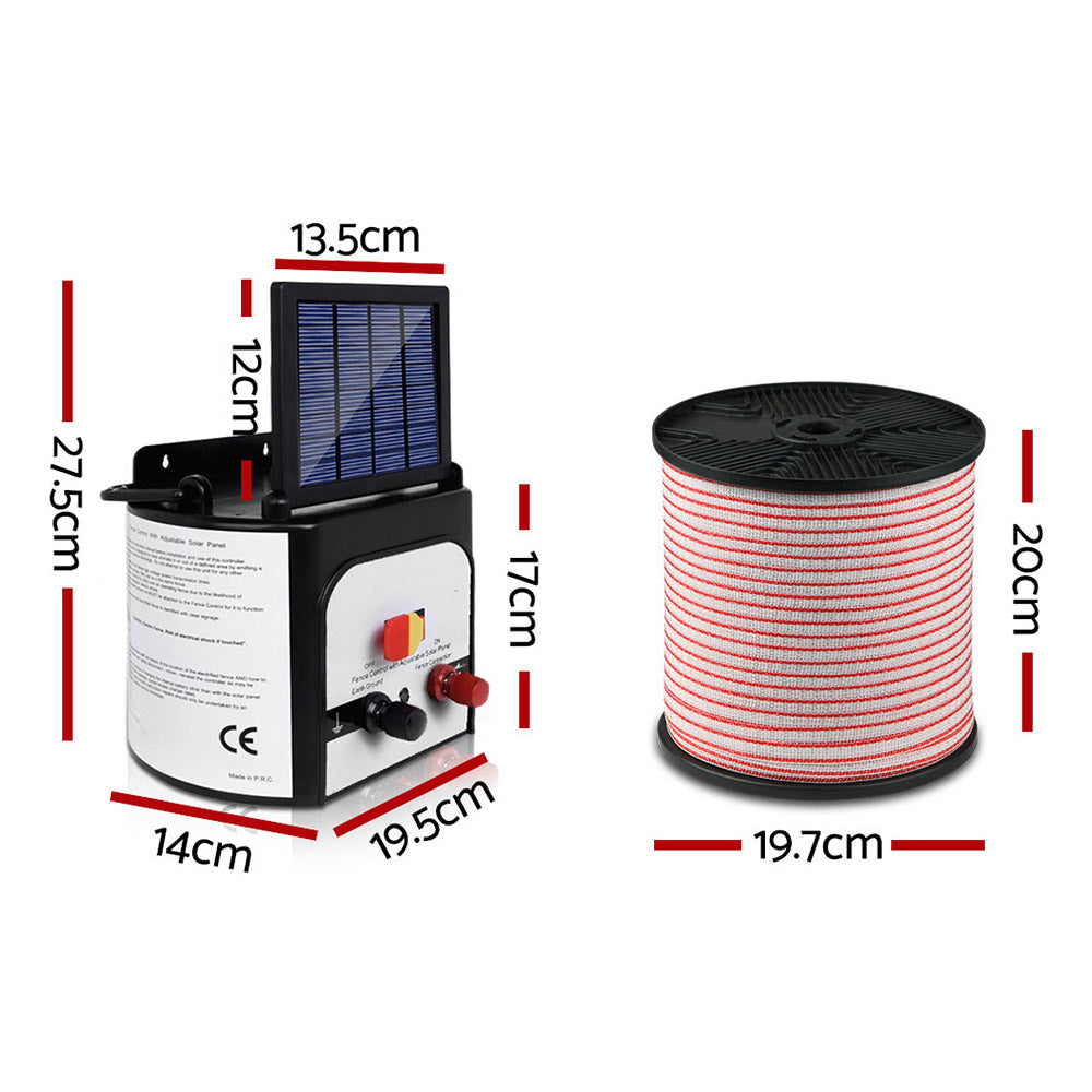 Marlook Fence Energiser 8KM Solar Powered Electric 400M Poly Tape Insulator