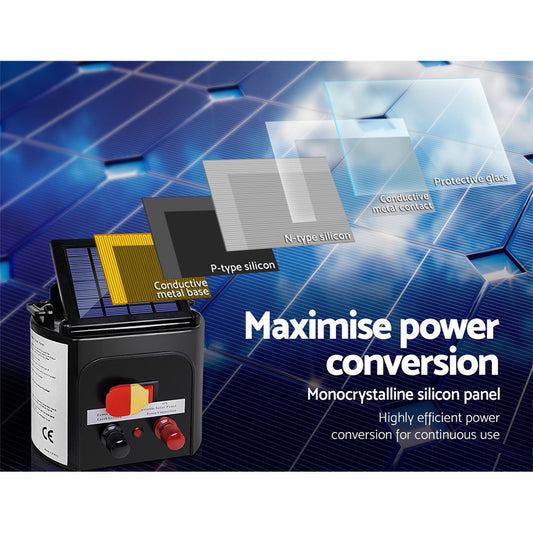 Marlook Fence Energiser 3KM Solar Powered Electric 2KM Poly Wire