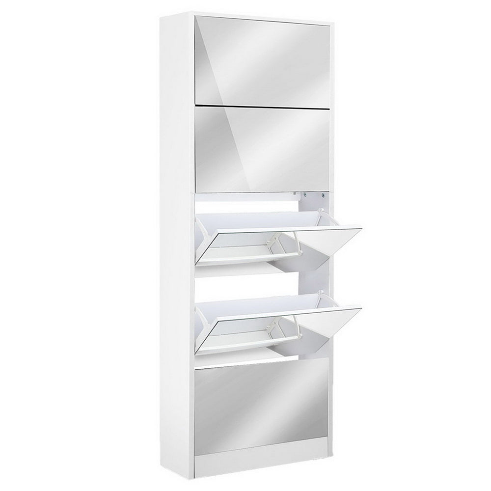 Marlook Shoe Rack Cabinet Mirror 25 Pairs White