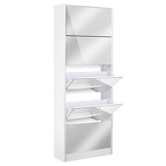 Marlook Shoe Rack Cabinet Mirror 25 Pairs White