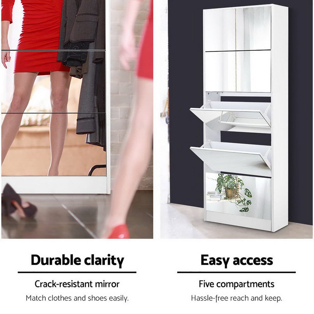 Marlook Shoe Rack Cabinet Mirror 25 Pairs White