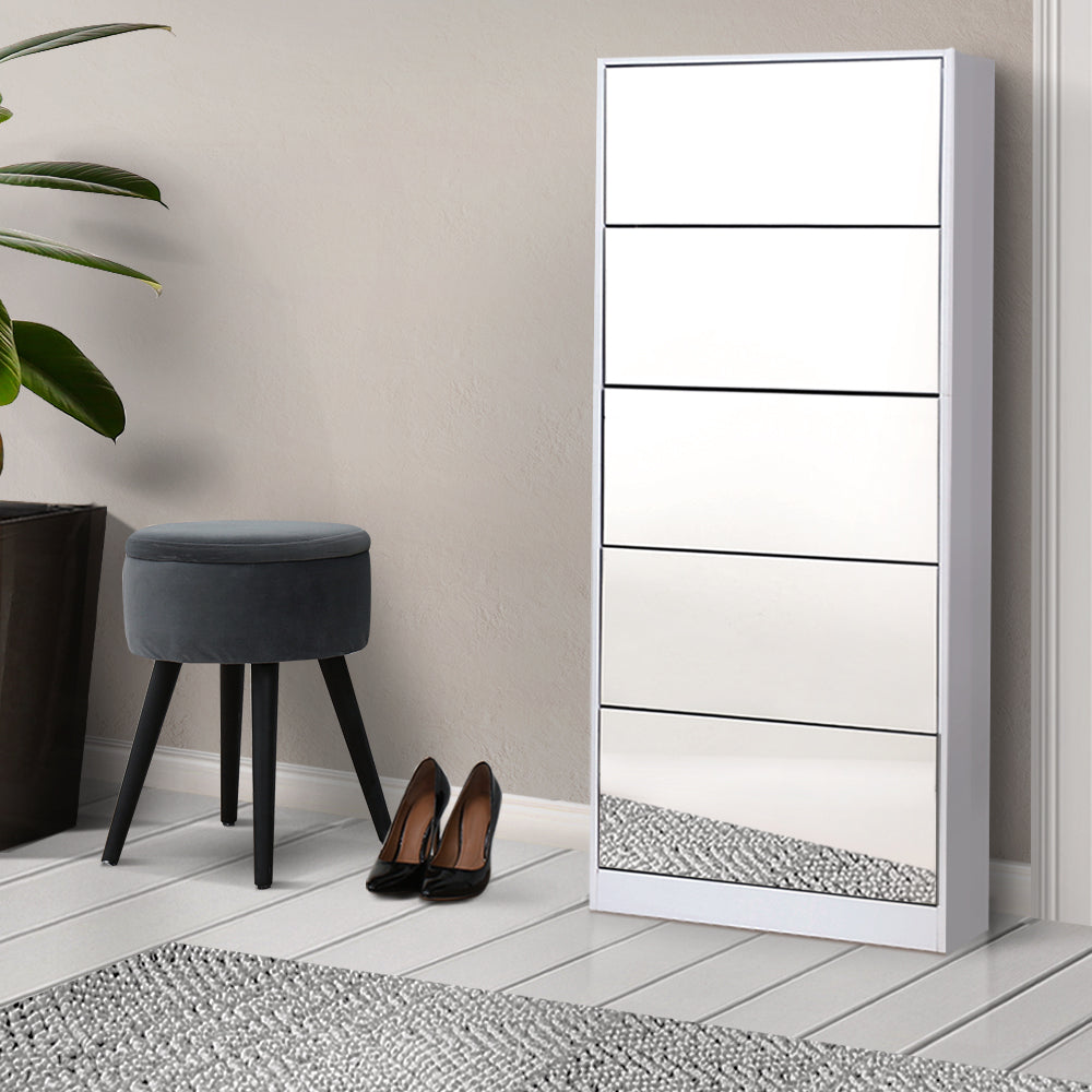 Marlook Shoe Rack Cabinet Mirror 25 Pairs White