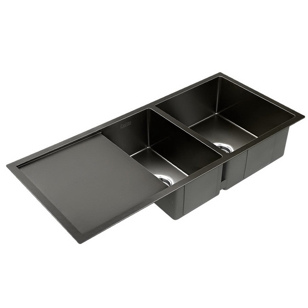 Marlook Kitchen Sink 100X45CM Stainless Steel Basin Double Bowl Laundry Black