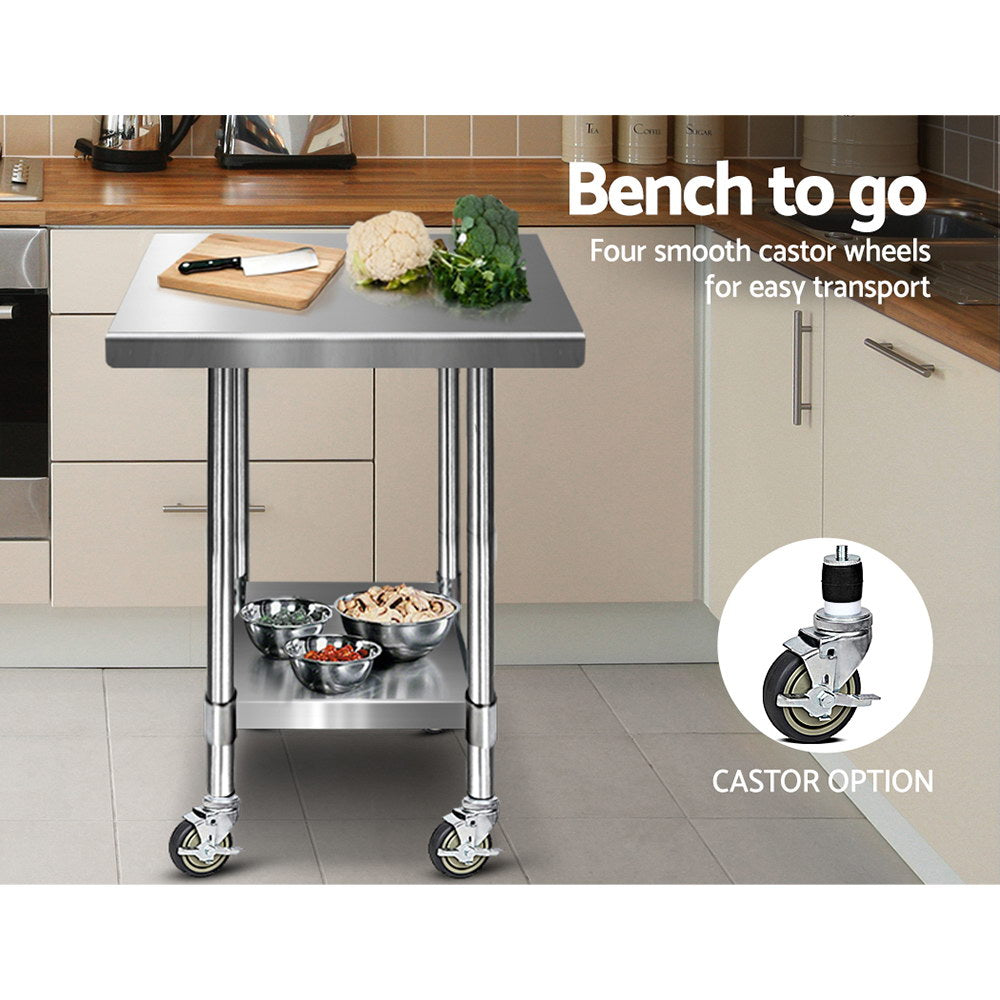 Marlook 760x760mm Stainless Steel Kitchen Bench with Wheels 430